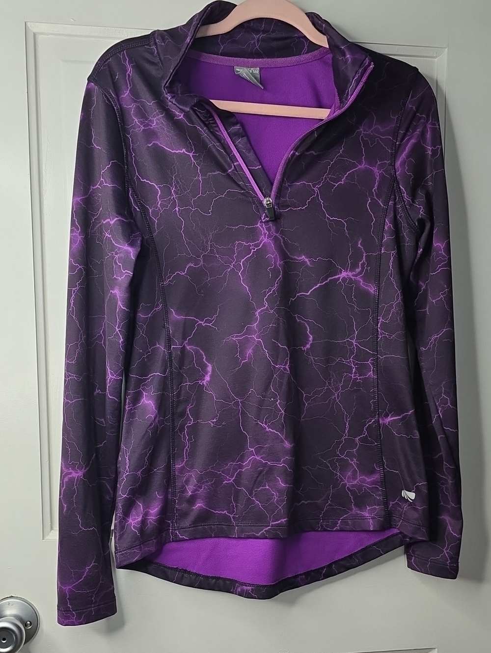 Marika Purple Lightning Print Quarter-Zip Performance Hoodie